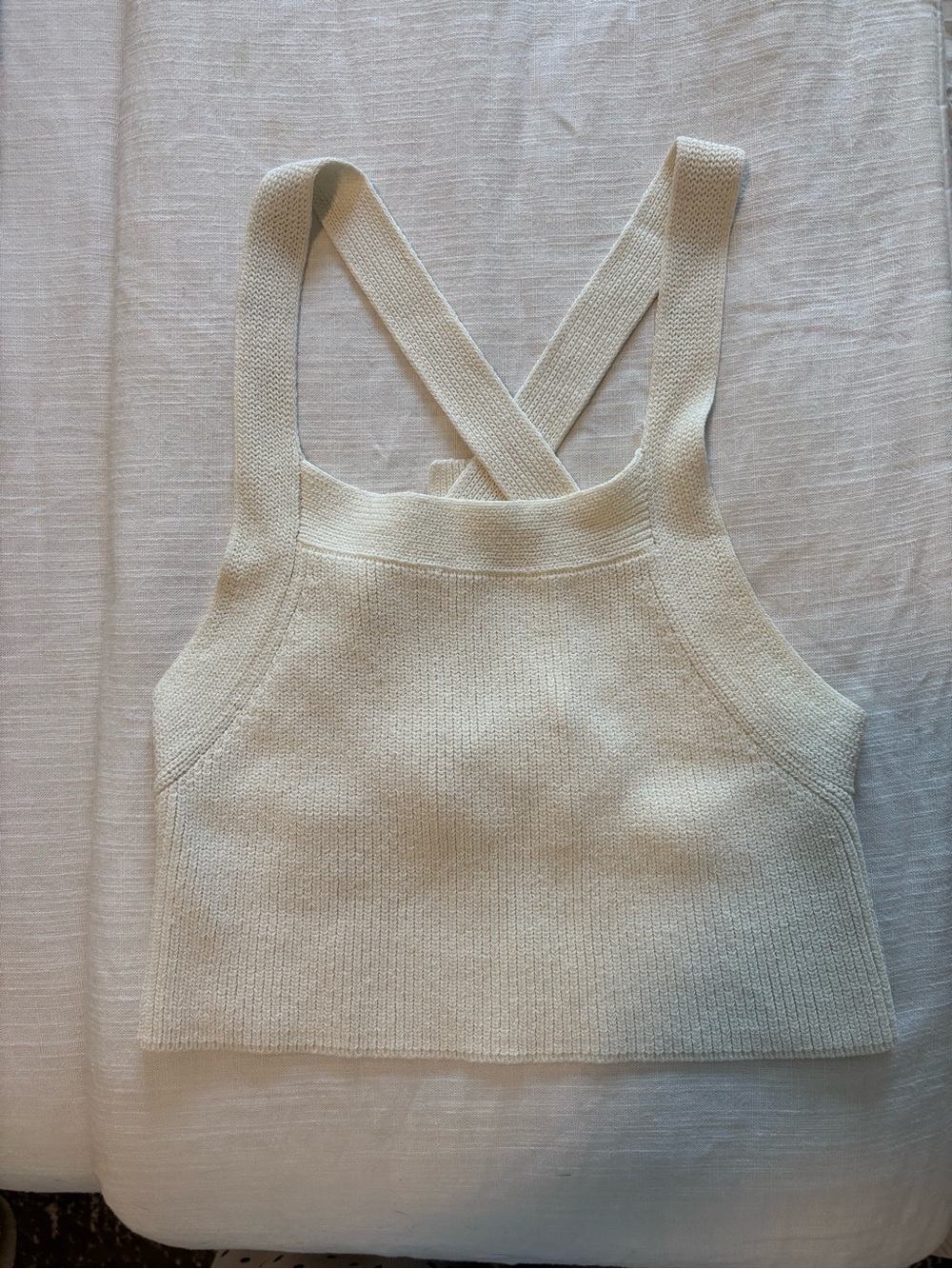 Aritzia Cream Knit Cross-Back Crop Top